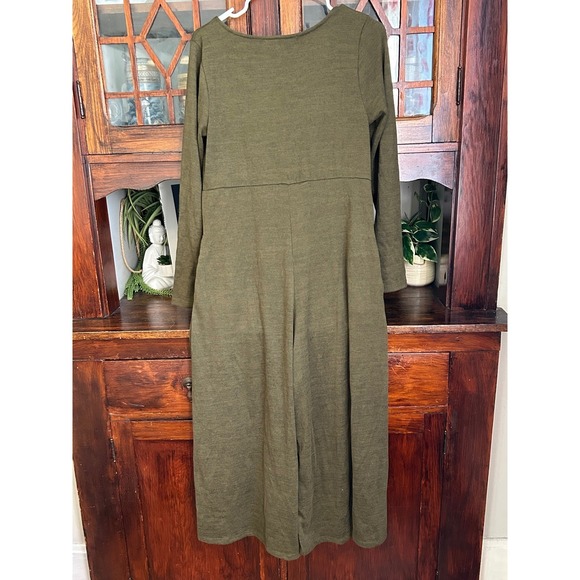 Three Bird Nest Olive Green Long Sleeve Button Front Jumpsuit Size Small - Picture 2 of 5